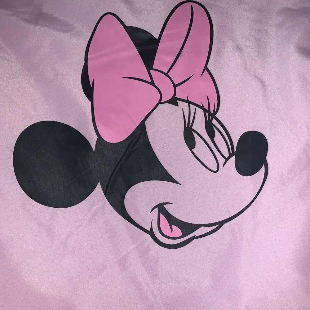 Disney Minnie Mouse Youth 14-16 Pink Satin Bomber Jacket Zip‎ Up Quilted Inside